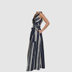 DONNA KARAN STRIPED BROCADE WRAP BALL GOWN
